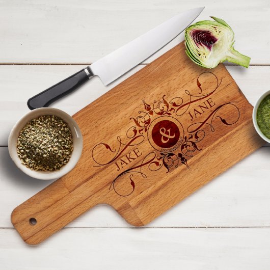 Double Scroll Solid Wood Paddle Cutting Board (Front)