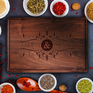 Double Scroll Walnut Cutting Board w/ Groove
