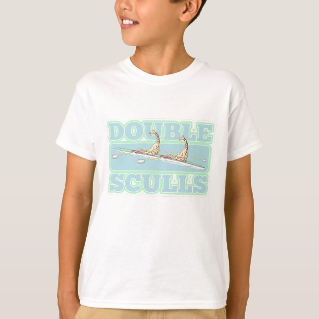 Double sculls rowing funny giraffes T-Shirt (Front)
