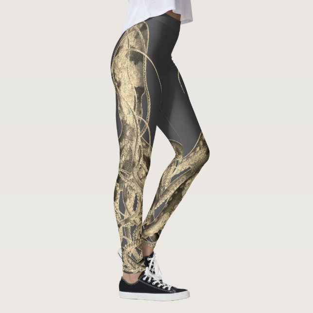 Double Sepia Octopus on Slate Gray Leggings (Right)