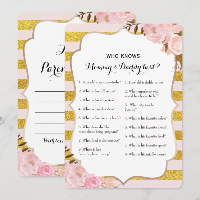 Double Side 2 Baby Shower Game- Advice | Who Knows Invitation (Front/Back)