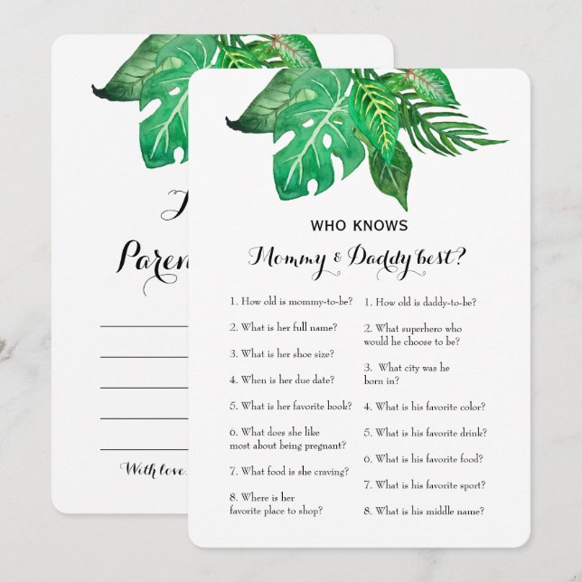 Double Side 2 Baby Shower Game- Advice | Who Knows Invitation (Front/Back)