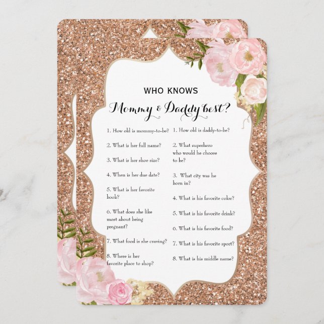 Double Side 2 Baby Shower Game- Advice | Who Knows Invitation (Front/Back)