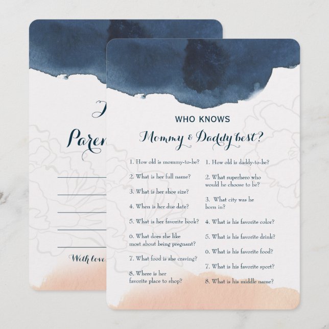 Double Side 2 Baby Shower Game- Advice | Who Knows Invitation (Front/Back)