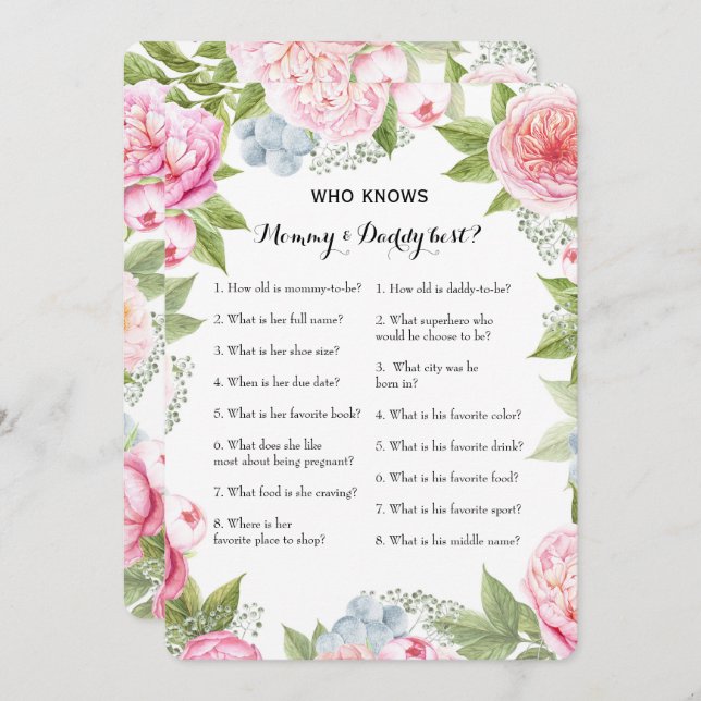 Double Side 2 Baby Shower Game- Advice | Who Knows Invitation (Front/Back)