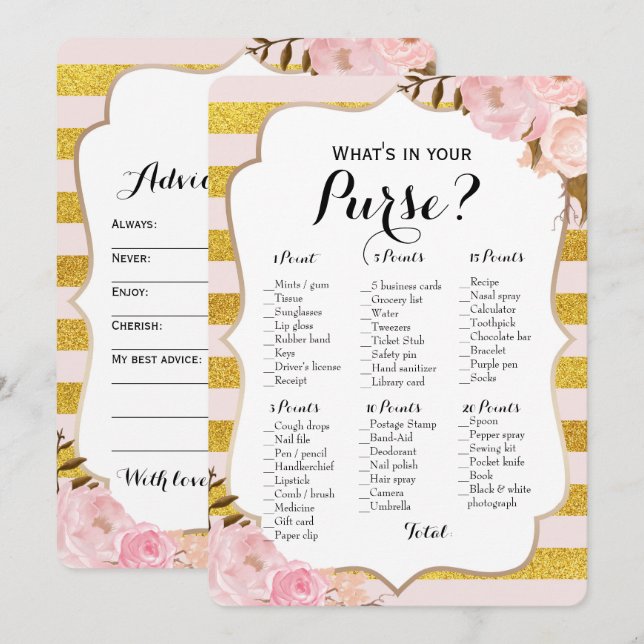 Double Side - 2 Bridal Shower Games Purse | Wishes Invitation (Front/Back)