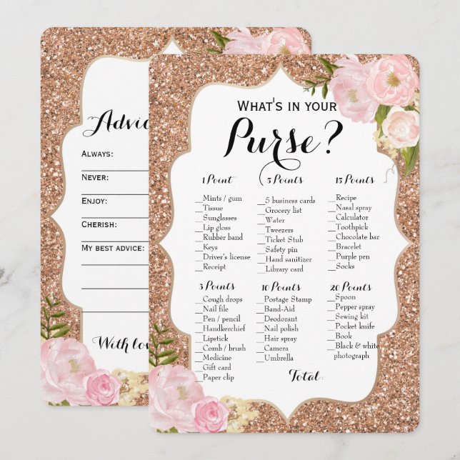 Double Side - 2 Bridal Shower Games Purse | Wishes Invitation (Front/Back)