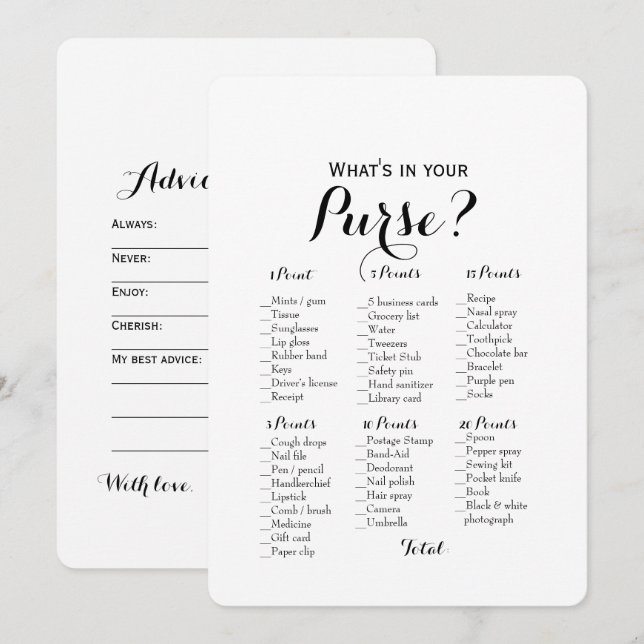 Double Side - 2 Bridal Shower Games Purse | Wishes Invitation (Front/Back)