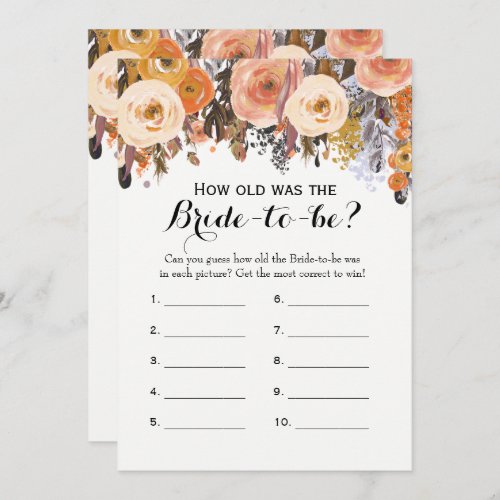 Double Side Autumn Floral Bridal Shower Games Invitation