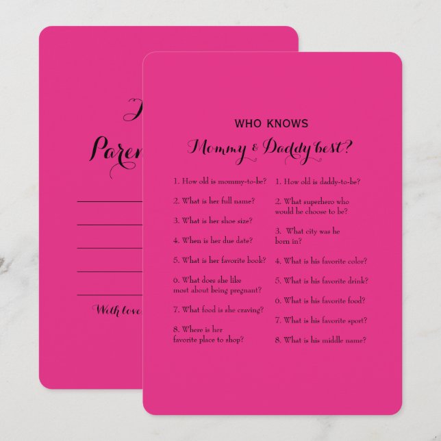 Double Side Baby Shower Games - Advice | Who Knows Invitation (Front/Back)