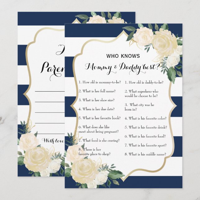 Double Side Baby Shower Games - Advice | Who Knows Invitation (Front/Back)