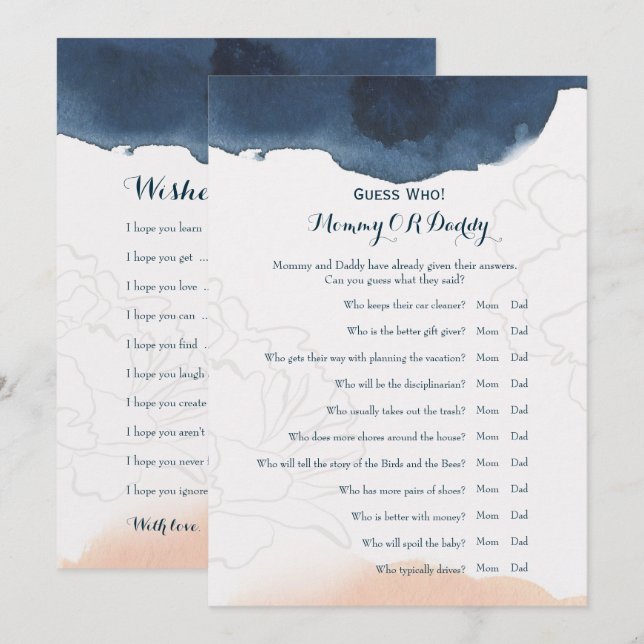 Double Side - Baby Shower Games Wishes | Guess Who Invitation (Front/Back)