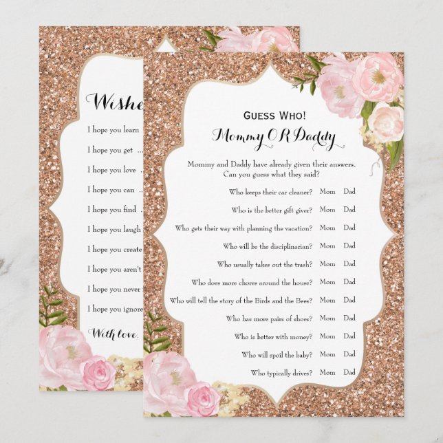 Double Side - Baby Shower Games Wishes | Guess Who Invitation (Front/Back)