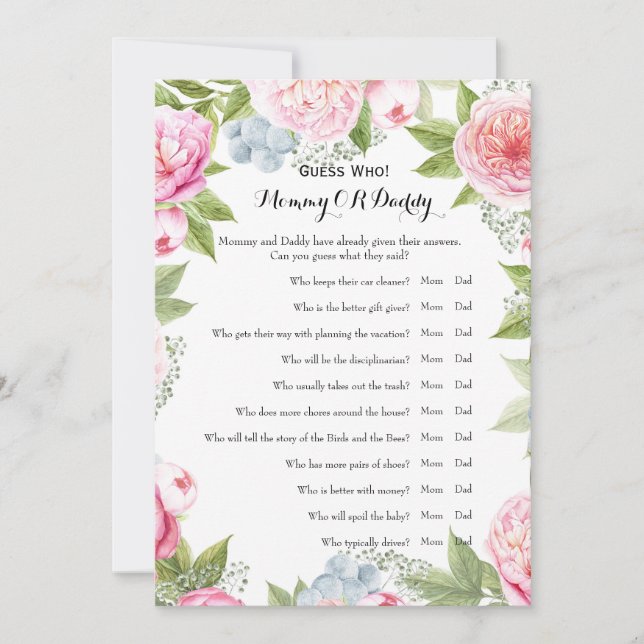 Double Side - Baby Shower Games Wishes | Guess Who Invitation (Front)