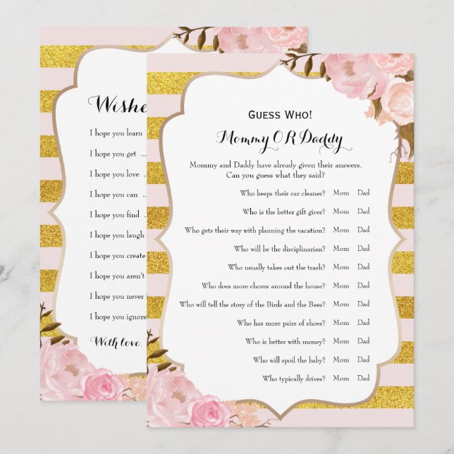 Double Side - Baby Shower Games Wishes | Guess Who Invitation (Front/Back)