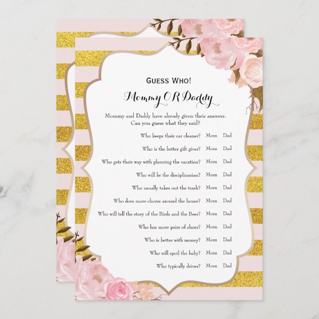Double Side - Baby Shower Games Wishes | Guess Who Invitation (Front/Back)