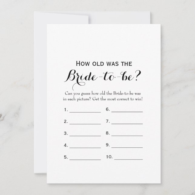 Double Side - Bridal Shower Games How Old | Advice (Front)