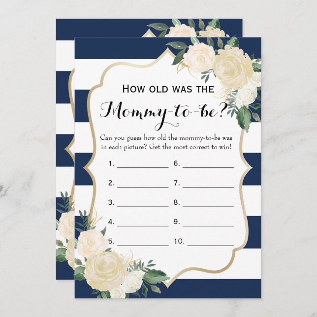 Double Side Floral Navy Baby Shower Games Invitation (Front/Back)