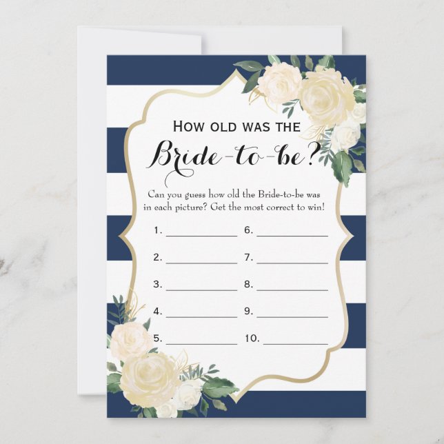 Double Side Floral Navy Bridal Shower Games Advice Card (Front)