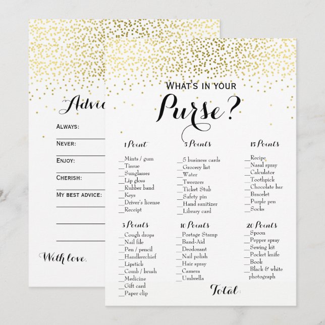 Double Side Gold Confetti Baby Bridal Shower Games Invitation (Front/Back)