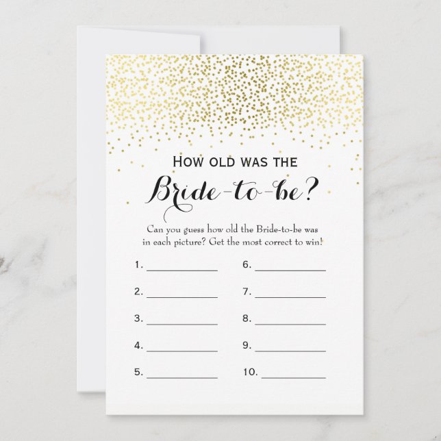 Double Side Gold Confetti Bridal Shower Games Advice Card (Front)
