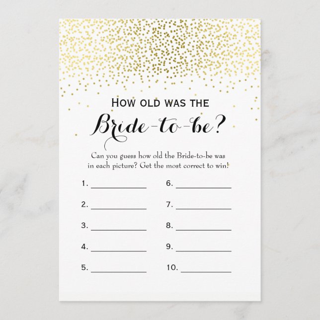 Double Side Gold Confetti Bridal Shower Games Advice Card (Front)