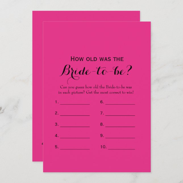 Double Side Hot Pink Bridal Shower Games Invitation (Front/Back)