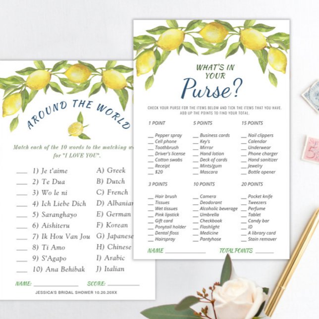 DOUBLE SIDE Lemon & Greenery Bridal Shower Game (Creator Uploaded)