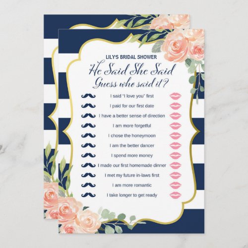 Double Side Navy Gold Bridal Shower Games Size Invitation