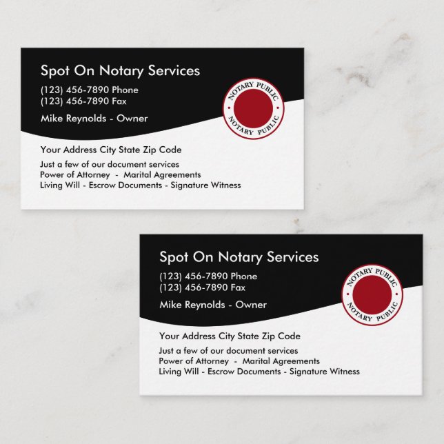 Double Side Notary Public Business Card (Front/Back)