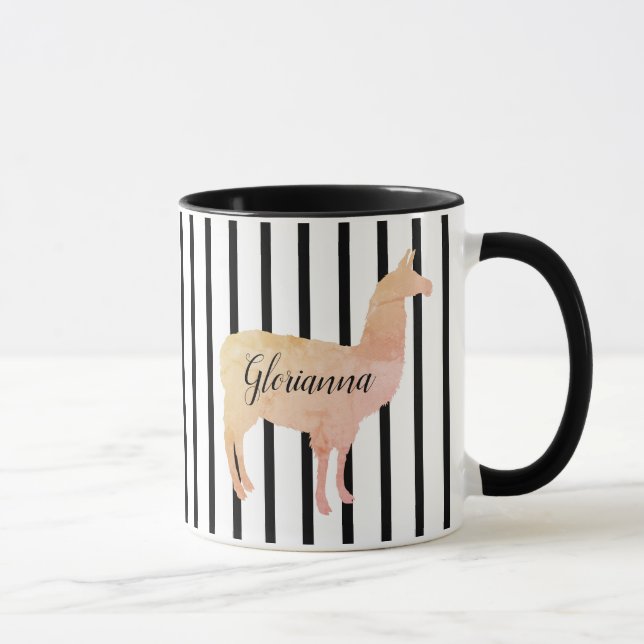Double Side Stripe  Pink Llama Monogram Mug (Right)
