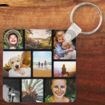 Double Sided 18 Photo Collage Black Metal Keychain<br><div class="desc">Black framed personalized 18 photo collage template rounded corners metal keychain.</div>