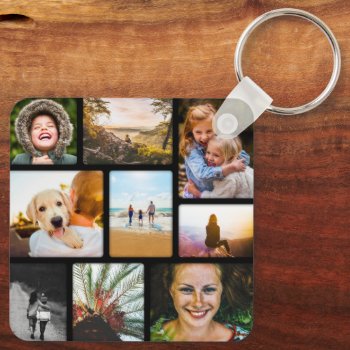 Double Sided 18 Photo Collage Black Metal Keychain by zazzleprintdesigns at Zazzle