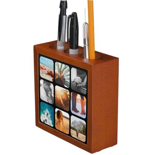 Double Sided 18 Photo Rounded Black Pen Holder