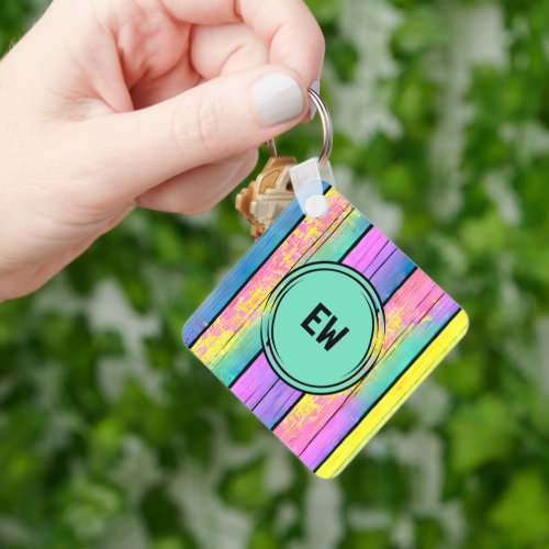 Double sided 2 photos add initials green keychain