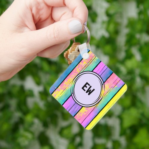 Double sided 2 photos add initials purple keychain