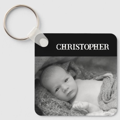 Double sided 2 photos add names black keychain