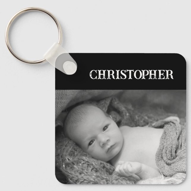 Double sided 2 photos add names black keychain (Front)