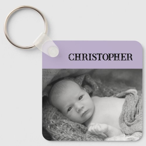 Double sided 2 photos add names lilac keychain