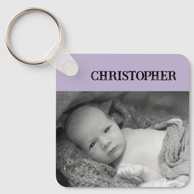 Double sided 2 photos add names lilac keychain (Front)