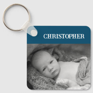 Double sided 2 photos add names ocean blue keychain