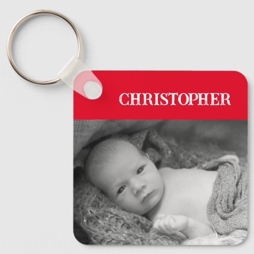 Double sided 2 photos add names red keychain