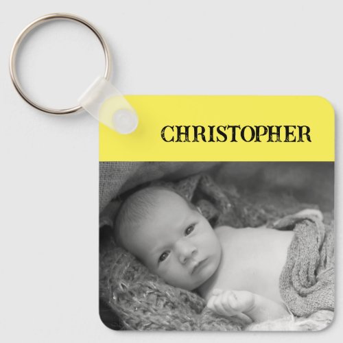 Double sided 2 photos add names yellow keychain