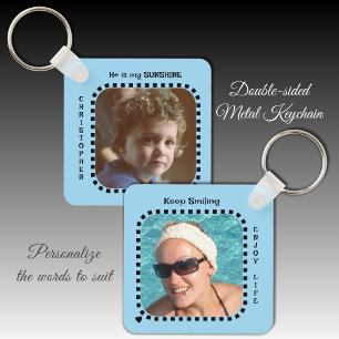 Double sided 2 photos name sunshine blue keychain