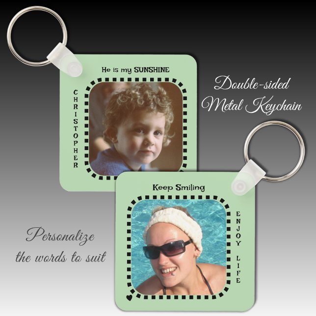 Double sided 2 photos name sunshine green keychain (Creator Uploaded)