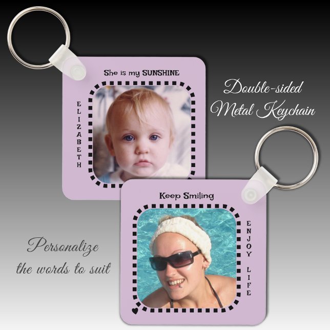 Double sided 2 photos name sunshine purple keychain (Creator Uploaded)
