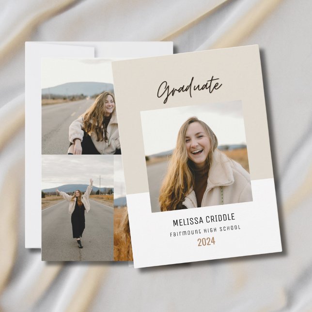 Double Sided 4 Photo Beige Graduation Announcement (Creator Uploaded)