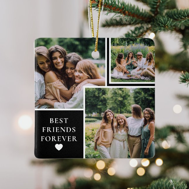 Double Sided 4 Photo & Bestie Quote Keepsake Ceramic Ornament (Creator Uploaded)