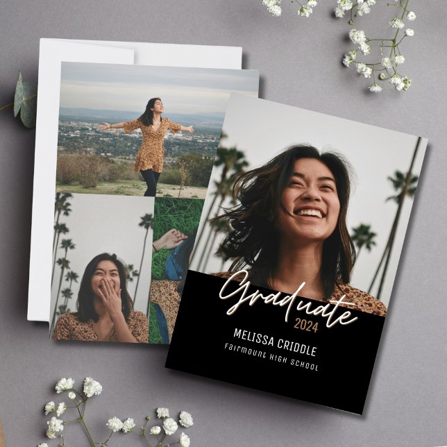 Double Sided 4 Photo Black Graduation Announcement (Creator Uploaded)