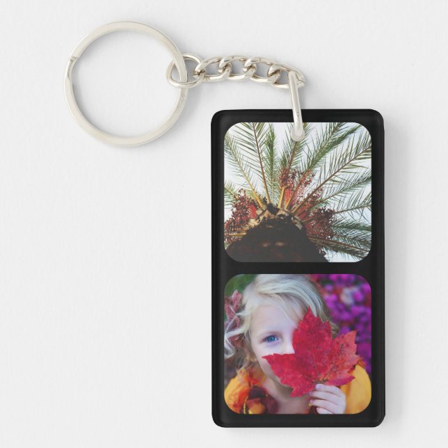 Double Sided 4 Photo Template Rounded Black Keychain (Front)